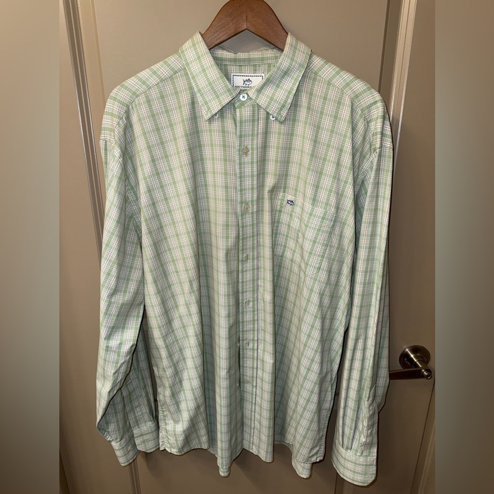 Southern Tide Green Plaid Button Down Shirt